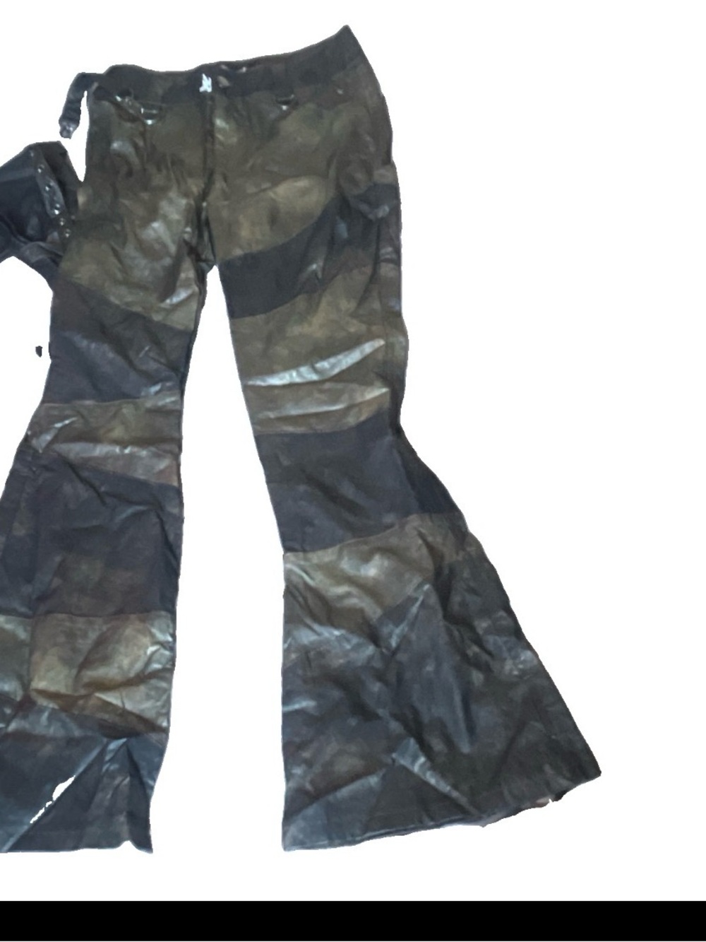 Womens Black Faux Leather Flared Pants with Contrast Panels